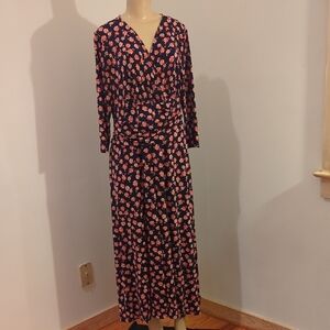 Chaus Blue Black V-Neck Wrap Dress